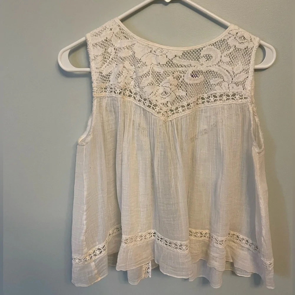 Free People White Lace Open-Back Tank Top Size Small - Picture 4 of 9